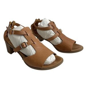Revolve Seychelles Tan Leather Sandals Buckle Block Heel Size 7